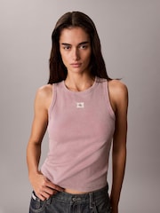 Calvin Klein Purple Woven Monologo Rib Tank Top - Image 1 of 1