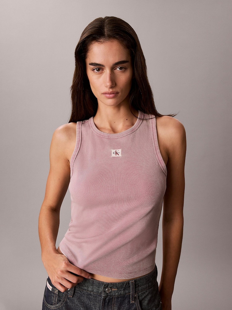 Calvin Klein Purple Woven Monologo Rib Tank Top - Image 1 of 1 Calvin Klein Purple Woven Monologo Rib Tank Top - Image 1 of 1