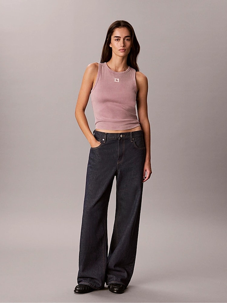 Фіолетовий - Calvin Klein Ткана майка в рубчик Monologo - Image 2 of 6