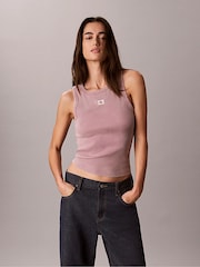 Фіолетовий - Calvin Klein Ткана майка в рубчик Monologo - Image 4 of 6