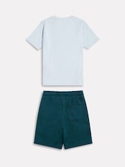 New Balance Teal Blue Stacked Logo T-Shirt & FT Shorts Set - Image 2 of 3