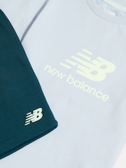 New Balance Teal Blue Stacked Logo T-Shirt & FT Shorts Set - Image 3 of 3
