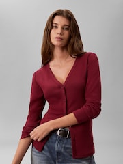 Calvin Klein Red Slim Ribbed Cotton Cardigan - Image 1 of 6