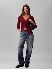 Calvin Klein Red Slim Ribbed Cotton Cardigan - Image 2 of 6