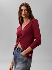 Calvin Klein Red Slim Ribbed Cotton Cardigan - Image 5 of 6