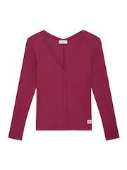 Calvin Klein Red Slim Ribbed Cotton Cardigan - Image 6 of 6