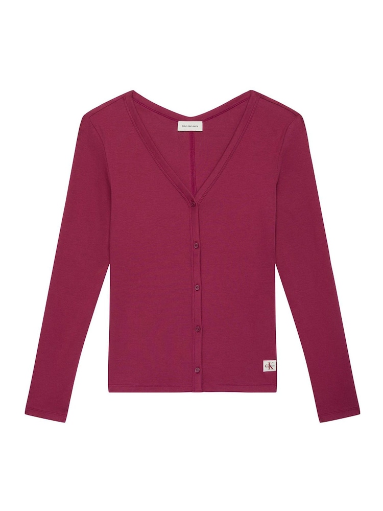 Calvin Klein Red Slim Ribbed Cotton Cardigan - Image 6 of 6