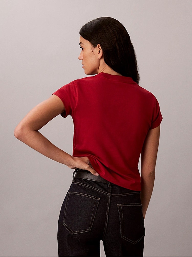 Calvin Klein Red Monologo Baby T-Shirt - Image 2 of 5 Calvin Klein Red Monologo Baby T-Shirt - Image 2 of 5