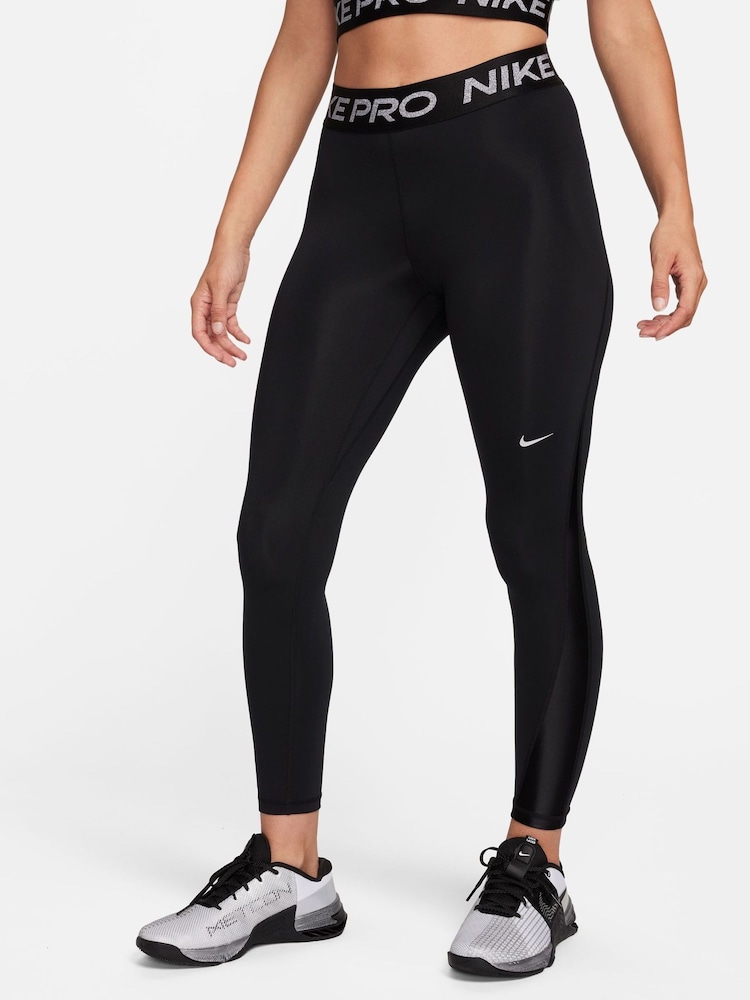 Nike Black Metallic Pro Mid-Rise 7/8 Leggings - Image 1 of 4 Nike Black Metallic Pro Mid-Rise 7/8 Leggings - Image 1 of 4