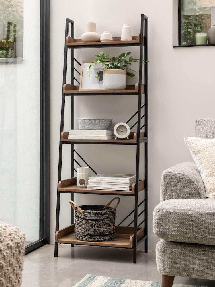 Dark Bronx Ladder Chevron Oak Effect Shelf - Image 2 of 7