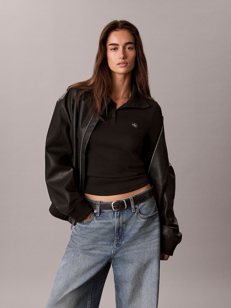 Calvin Klein Black Woven Monologo Henley Turtleneck Sweatshirt - Image 1 of 7 Calvin Klein Black Woven Monologo Henley Turtleneck Sweatshirt - Image 1 of 7