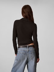 Calvin Klein Black Woven Monologo Henley Turtleneck Sweatshirt - Image 2 of 7