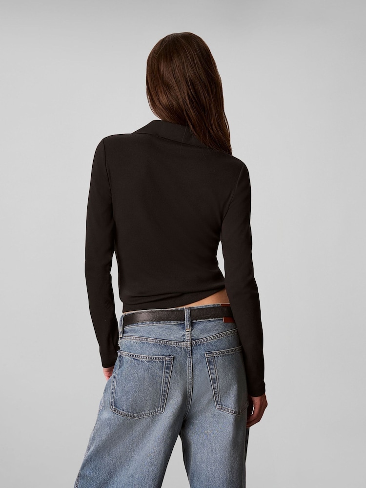 Calvin Klein Black Woven Monologo Henley Turtleneck Sweatshirt - Image 2 of 7 Calvin Klein Black Woven Monologo Henley Turtleneck Sweatshirt - Image 2 of 7