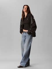 Calvin Klein Black Woven Monologo Henley Turtleneck Sweatshirt - Image 3 of 7