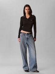 Calvin Klein Black Woven Monologo Henley Turtleneck Sweatshirt - Image 4 of 7