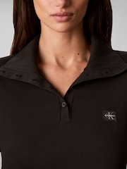 Calvin Klein Black Woven Monologo Henley Turtleneck Sweatshirt - Image 6 of 7