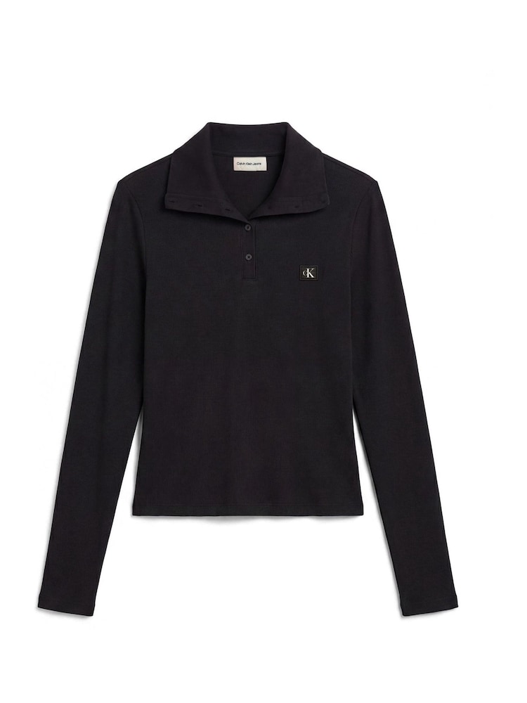 Calvin Klein Black Woven Monologo Henley Turtleneck Sweatshirt - Image 7 of 7 Calvin Klein Black Woven Monologo Henley Turtleneck Sweatshirt - Image 7 of 7