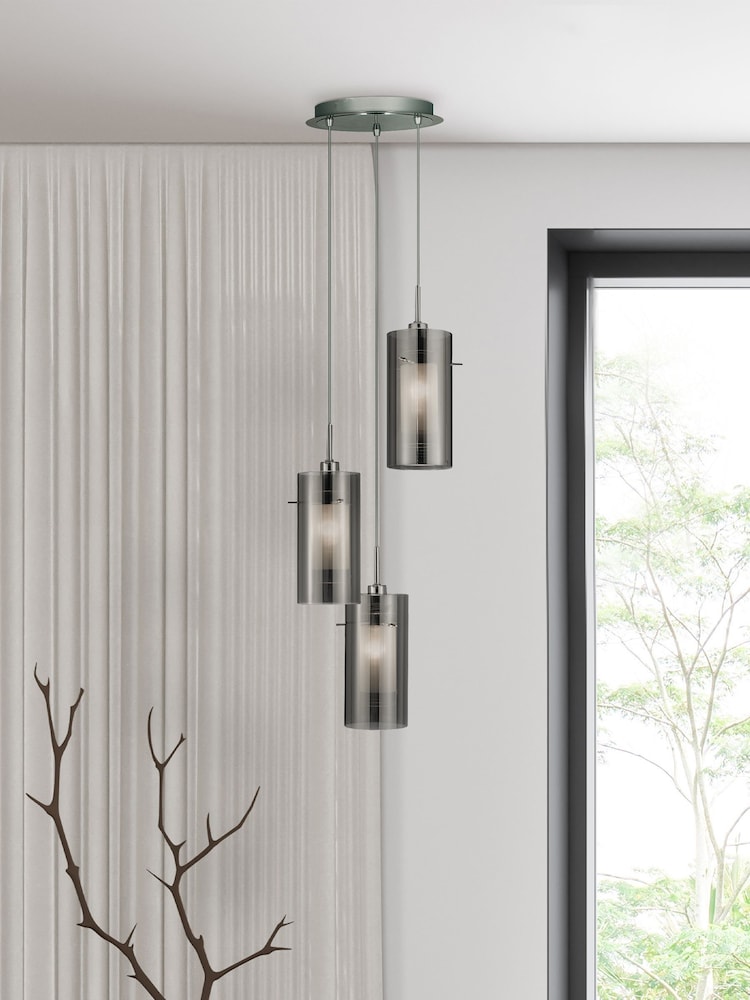 Searchlight Chrome Basil Chrome Smoked Glass 3Lt MultiDrop Pendant Ceiling Light - Image 1 of 3
