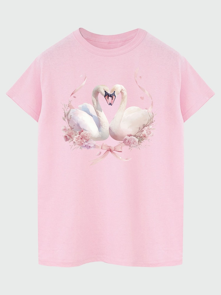 Brands In Pink Swan Boyfriend Fit T-Shirt - Image 1 of 4 Brands In Pink Swan Boyfriend Fit T-Shirt - Image 1 of 4