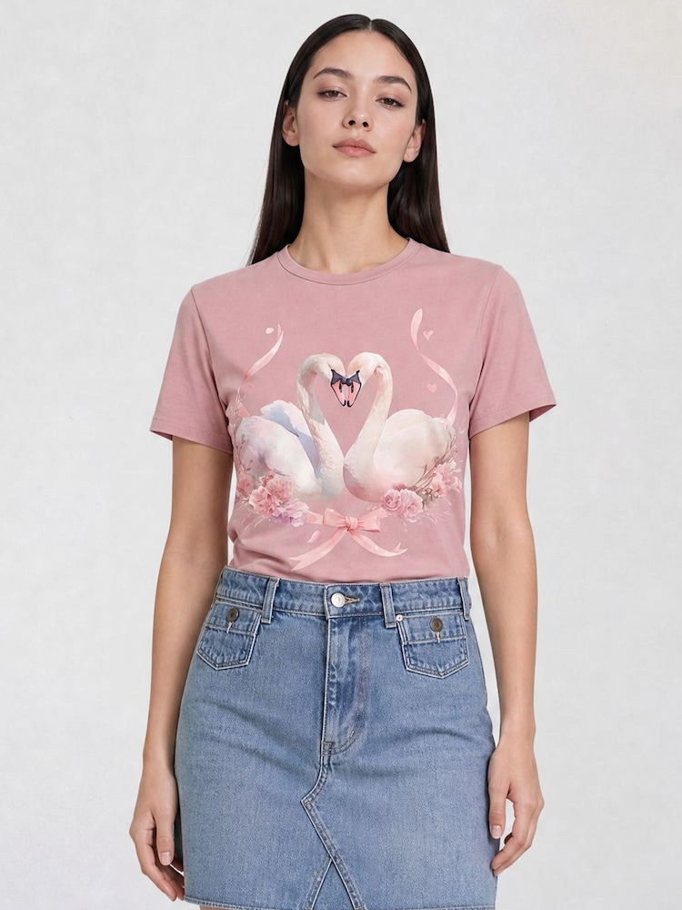 Brands In Pink Swan Boyfriend Fit T-Shirt - Image 2 of 4 Brands In Pink Swan Boyfriend Fit T-Shirt - Image 2 of 4