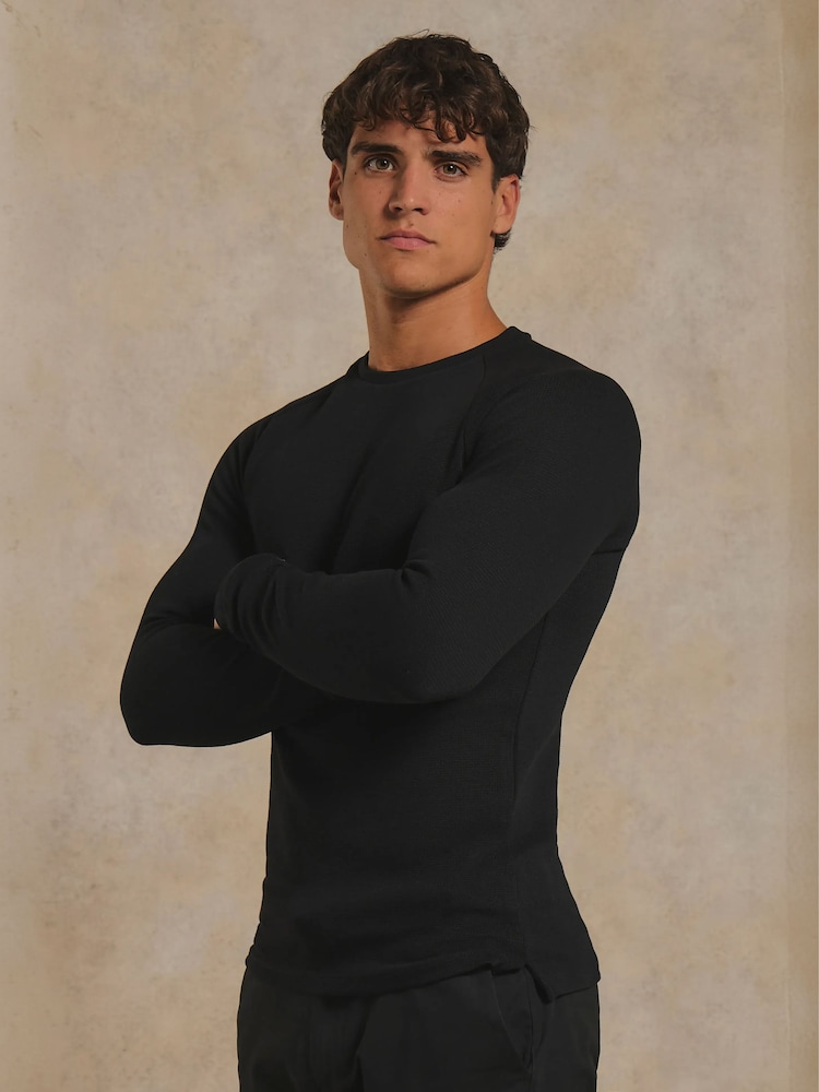 Tailored Athlete Black Muscle Fit Heavy Weight Textured Crew Neck T-Shirt - Image 1 of 7 Tailored Athlete Black Muscle Fit Heavy Weight Textured Crew Neck T-Shirt - Image 1 of 7
