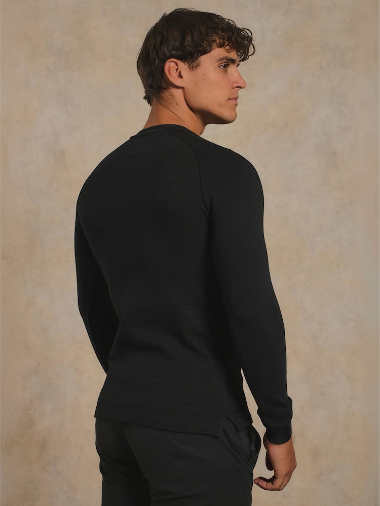 Tailored Athlete Black Muscle Fit Heavy Weight Textured Crew Neck T-Shirt - Image 2 of 7 Tailored Athlete Black Muscle Fit Heavy Weight Textured Crew Neck T-Shirt - Image 2 of 7