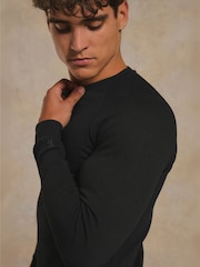 Tailored Athlete Black Muscle Fit Heavy Weight Textured Crew Neck T-Shirt - Image 4 of 7