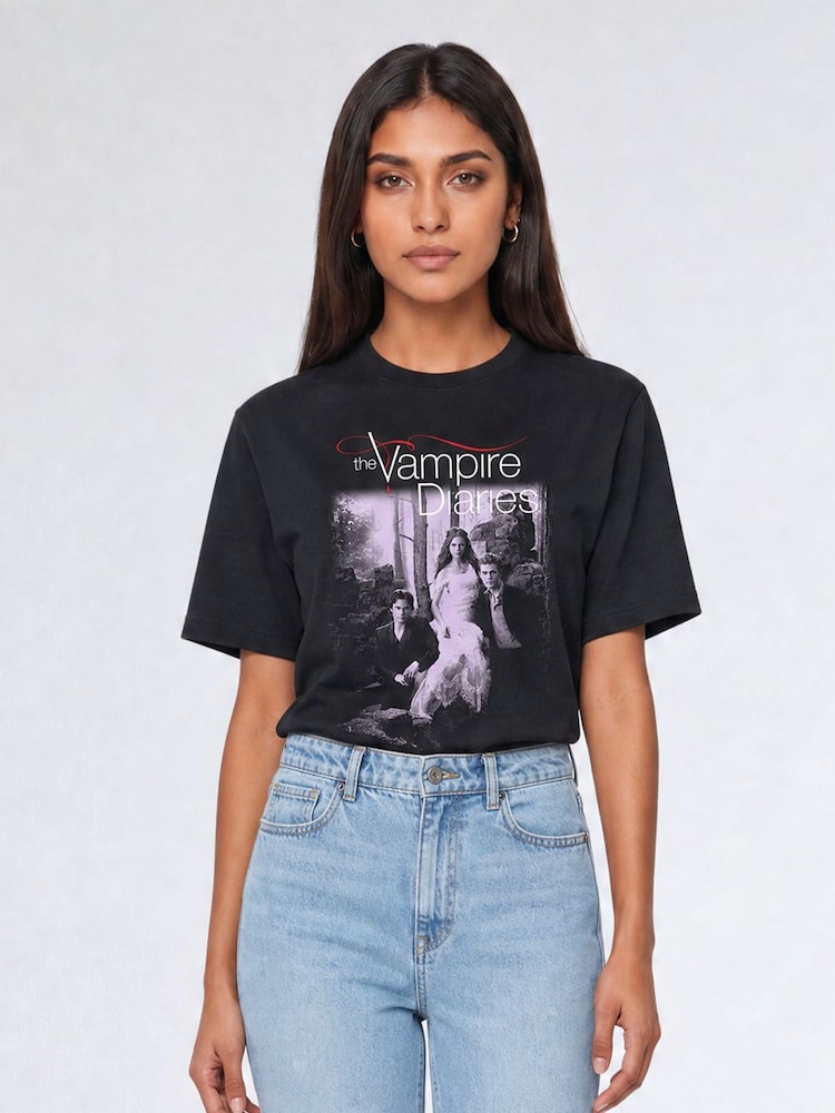 Brands In Black The Vampire Diaries Poster T-Shirt - Image 1 of 5 Brands In Black The Vampire Diaries Poster T-Shirt - Image 1 of 5