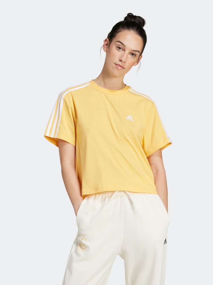 adidas Yellow 100% Cotton Sportswear Essentials 3-Stripes Single Jersey Crop T-Shirt - Image 1 of 7