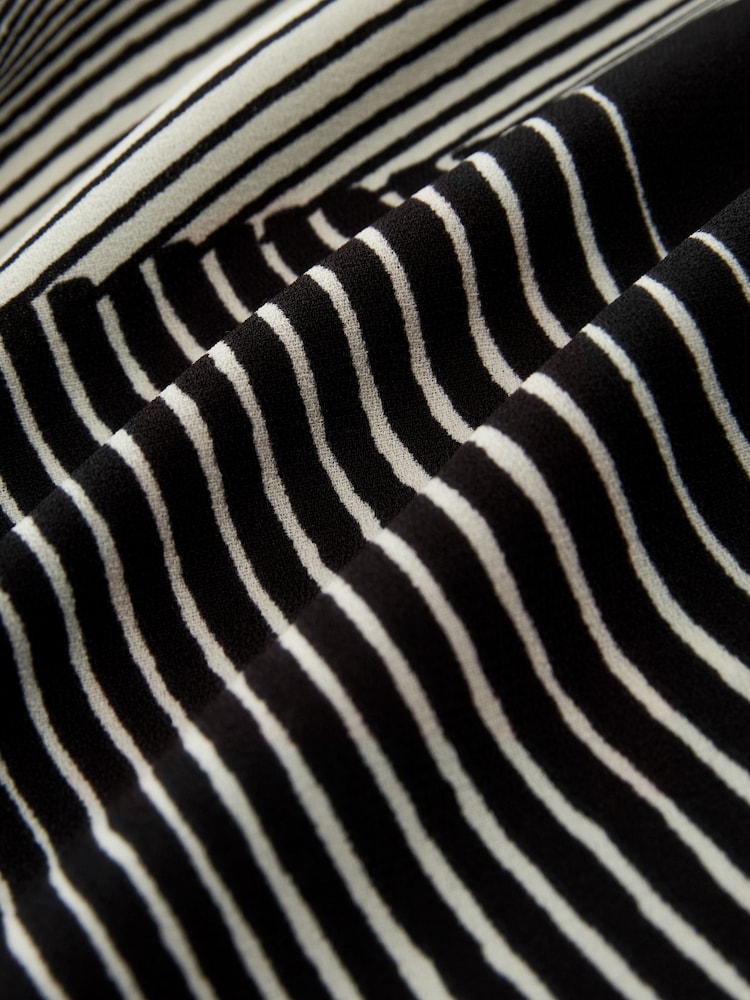 Monochrome Print V-Neck Contrast Stitch Long Sleeve Blouse - Image 7 of 7