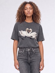 Brands In Black Swan Ribbon Washed T-Shirt - Image 1 of 4