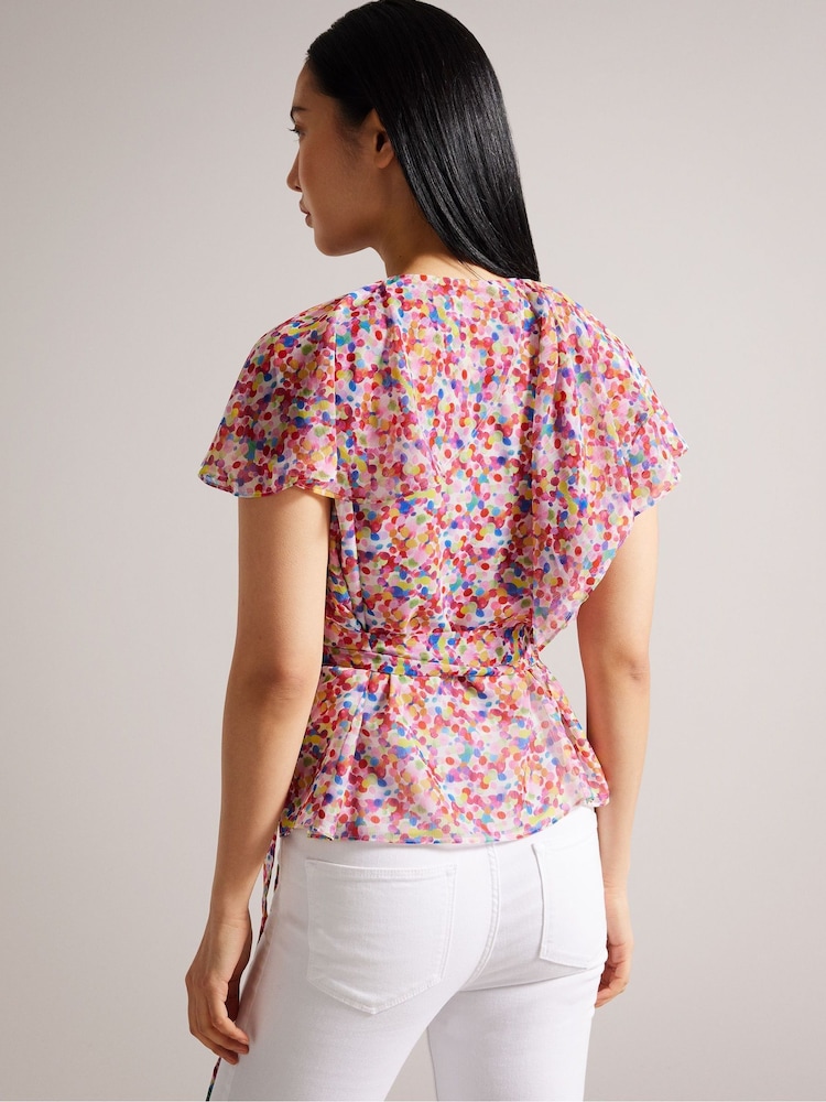 Ted Baker Brrooke Wrap White Top with Circular Cut Sleeve - Image 2 of 6