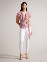 Ted Baker Brrooke Wrap White Top with Circular Cut Sleeve - Image 3 of 6