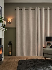 Natural Heavyweight Chenille Eyelet Super Thermal Curtains - Image 2 of 7