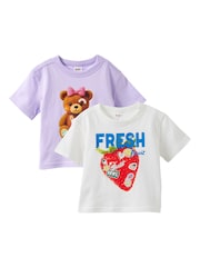 紫色 - Cotton On Baby Essential 短袖圖案 T 恤 2 件裝 - 圖片 1，共 2