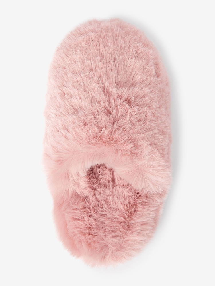 Pink Faux Fur Mule Slippers - Image 6 of 7