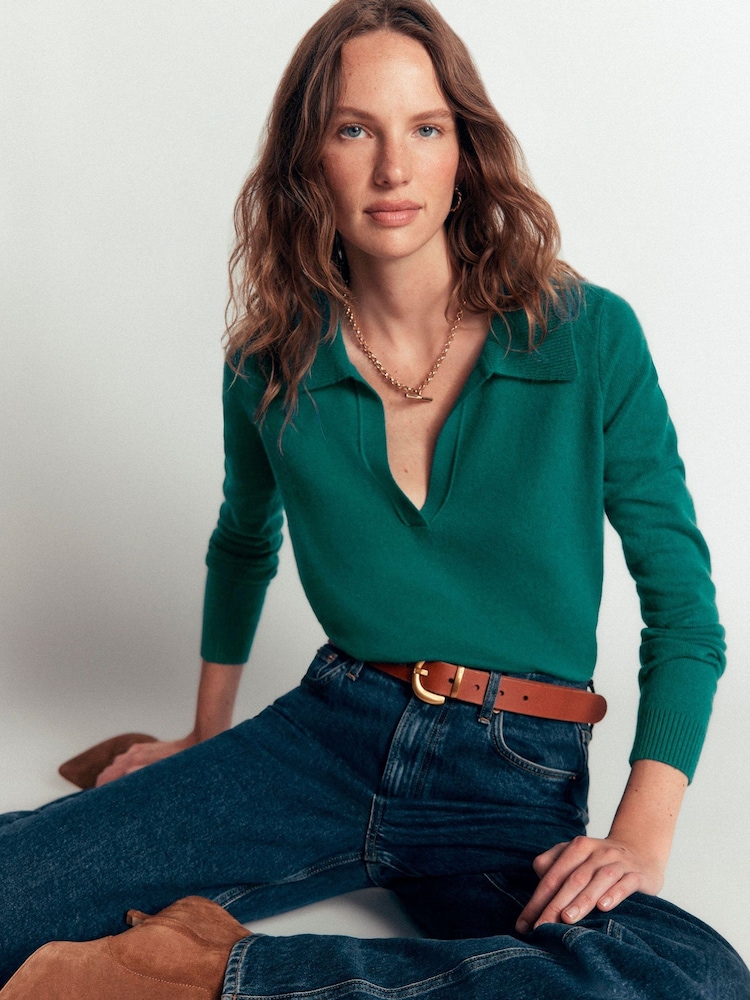 Boden Blue Elsie Cashmere Henley Jumper - Image 1 of 7 Boden Blue Elsie Cashmere Henley Jumper - Image 1 of 7