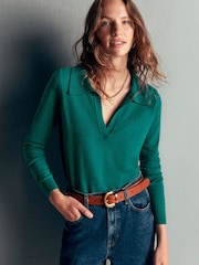 Boden Blue Elsie Cashmere Henley Jumper - Image 4 of 7