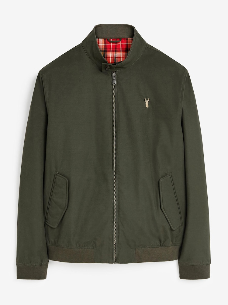 Khaki Green Shower Resistant Check Lining Harrington Jacket - Image 1 of 5 Khaki Green Shower Resistant Check Lining Harrington Jacket - Image 1 of 5