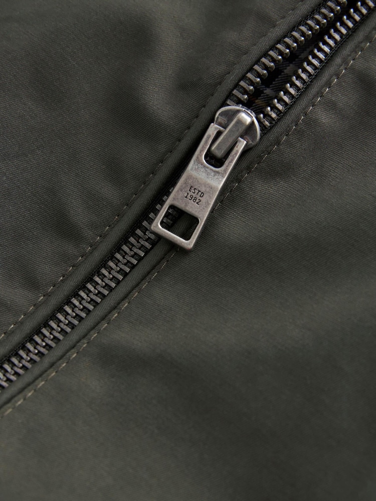 Khaki Green Shower Resistant Check Lining Harrington Jacket - Image 3 of 5