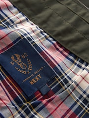 Khaki Green Shower Resistant Check Lining Harrington Jacket - Image 4 of 5