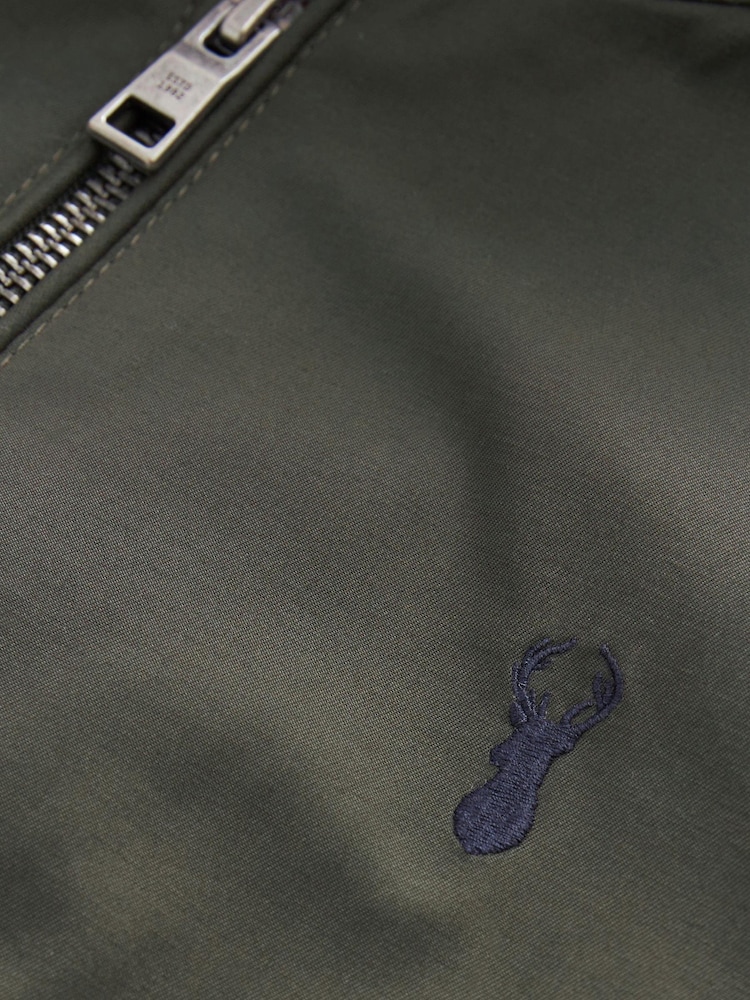 Khaki Green Shower Resistant Check Lining Harrington Jacket - Image 5 of 5