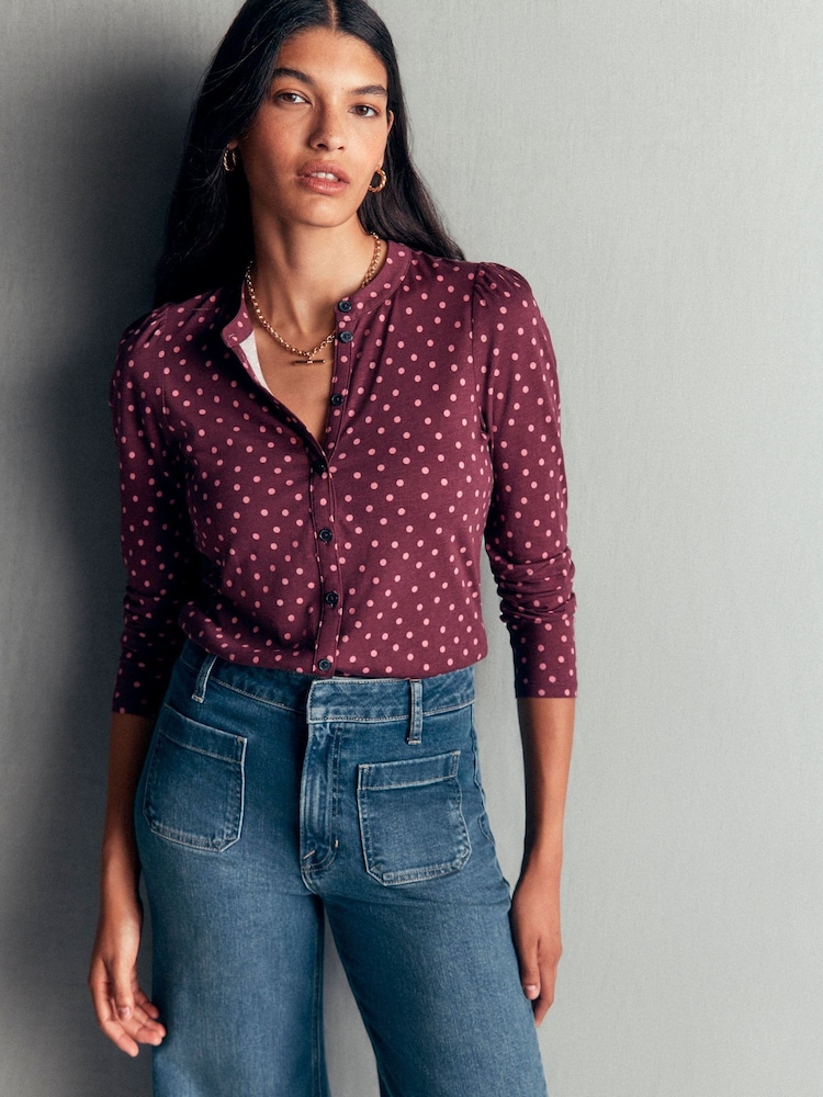 Boden Purple Supersoft Puff Sleeve Shirt - Image 1 of 6 Boden Purple Supersoft Puff Sleeve Shirt - Image 1 of 6
