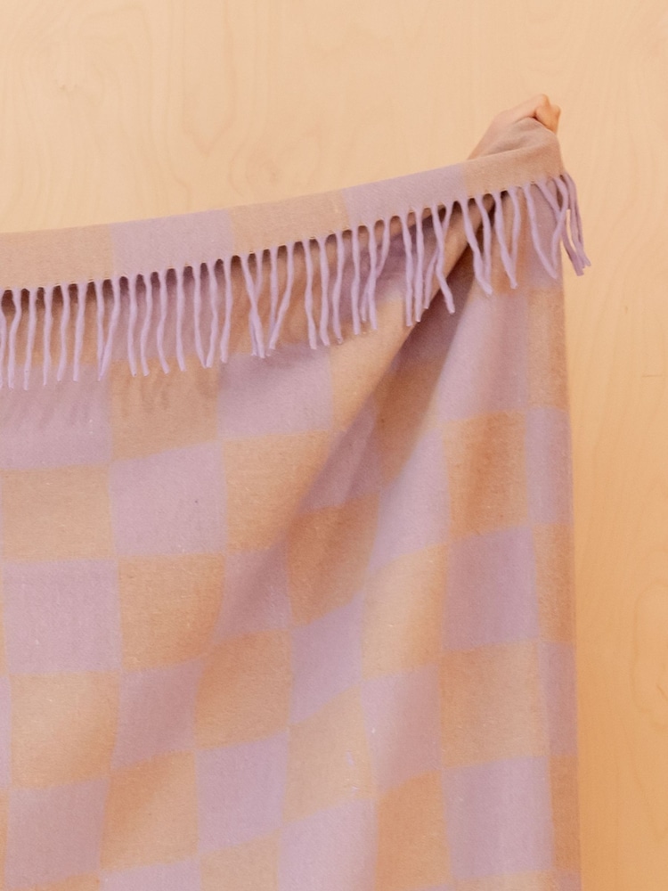 TBCo Lilac Coffee Bold Check Wool Blanket - Image 2 of 2 TBCo Lilac Coffee Bold Check Wool Blanket - Image 2 of 2