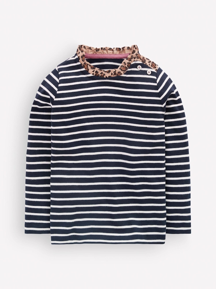 Boden Blue Frill Neck Breton T-Shirt - Image 1 of 3 Boden Blue Frill Neck Breton T-Shirt - Image 1 of 3