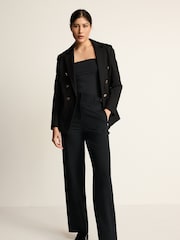 Black Tailored Ponte Metal Detail Wide Leg Trousers - Image 2 of 8