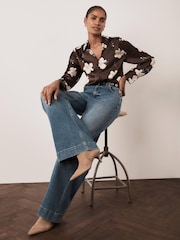 Mint Velvet Brown Satin Floral Print Shirt - Image 1 of 7