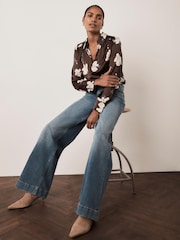 Mint Velvet Brown Satin Floral Print Shirt - Image 2 of 7