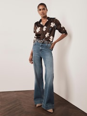 Mint Velvet Brown Satin Floral Print Shirt - Image 3 of 7