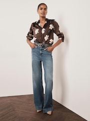 Mint Velvet Brown Satin Floral Print Shirt - Image 4 of 7